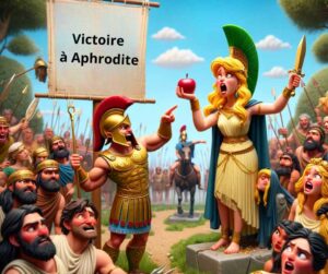 Une image assez fun qui montre le moment où Pâris a choisi Aphrodite pour la pomme de la discorde. 