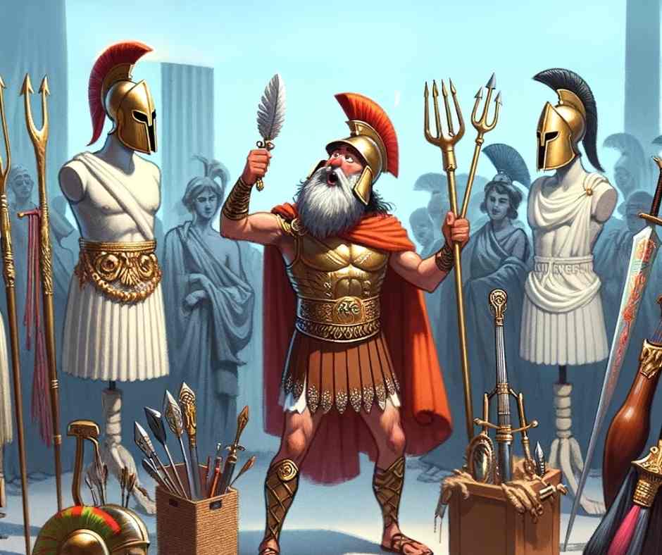 Ulysse représenté en tant qu'Antiquaire après avoir récolté les armes et l'armure d'Achille durant la Guerre de Troie.