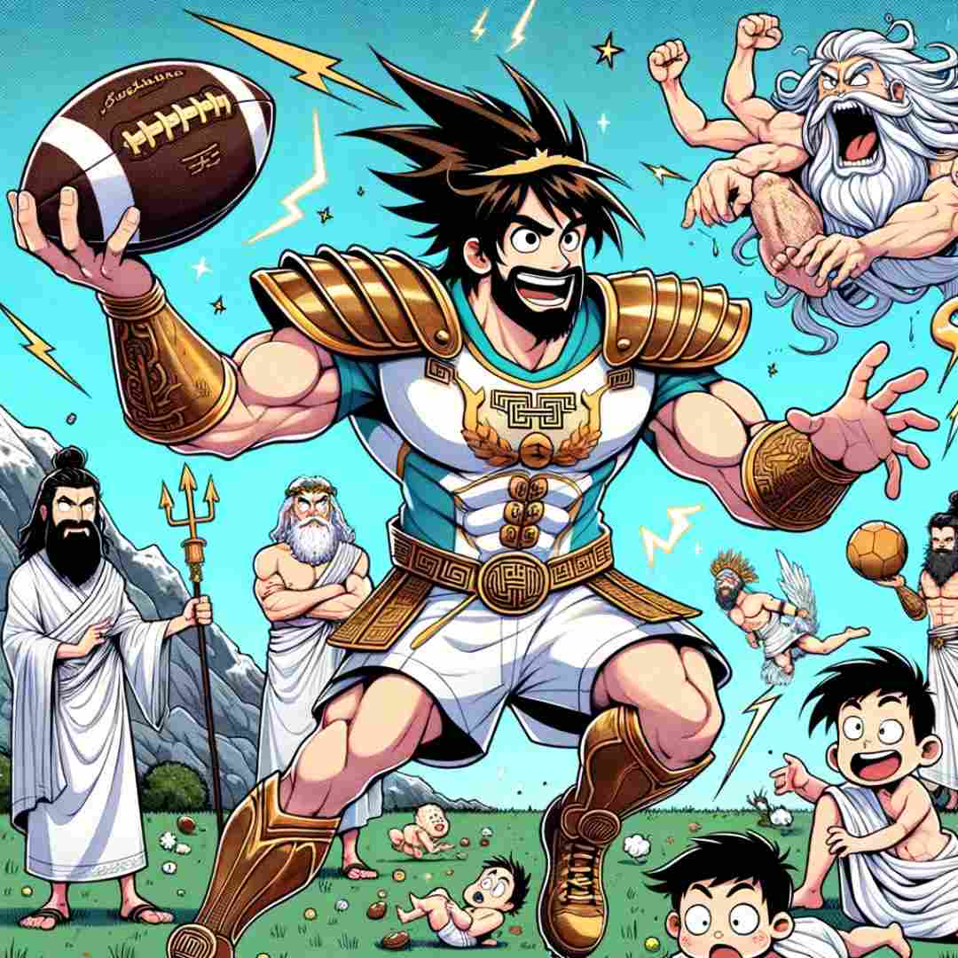 Image de Zeus, un dieu olympien représenté en tant que capitaine de foot.